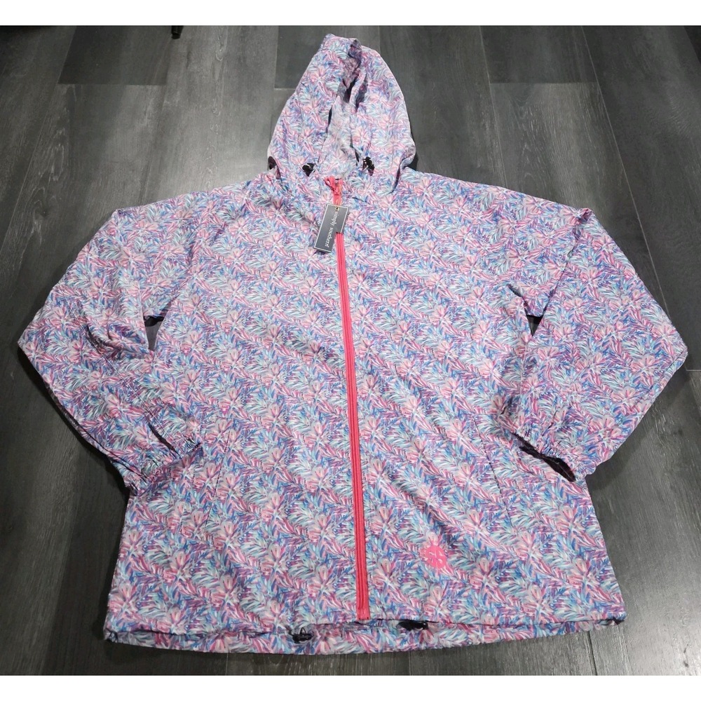 NWT Simply Southern Rain Jacket Women XL Multicolor Floral Lightweight Hooded